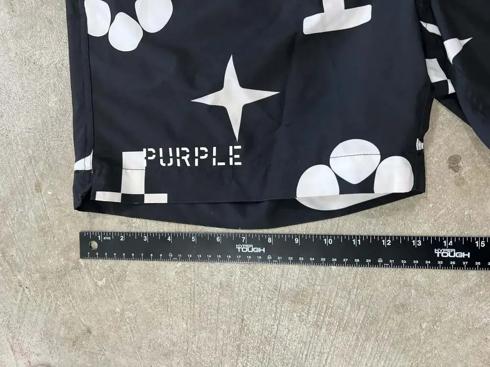 Purple Brand Monogram Swim Trunks Black White Logo Print XL Shorts